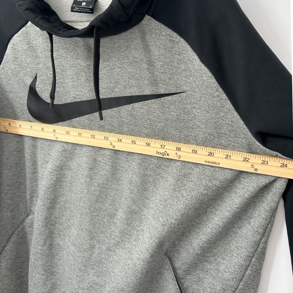 Nike Dri-FIT Hoodie Mens XL Grey Black Colorblock Swoosh Pullover Sweatshirt - Picture 5 of 6